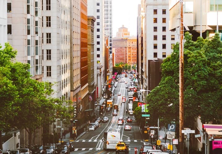 City street with office buildings